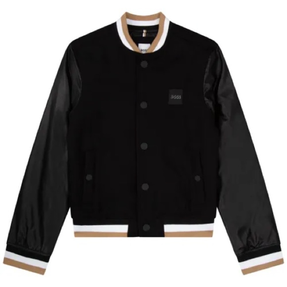 BOSS kids wool jacket leather sleeves Size 14
